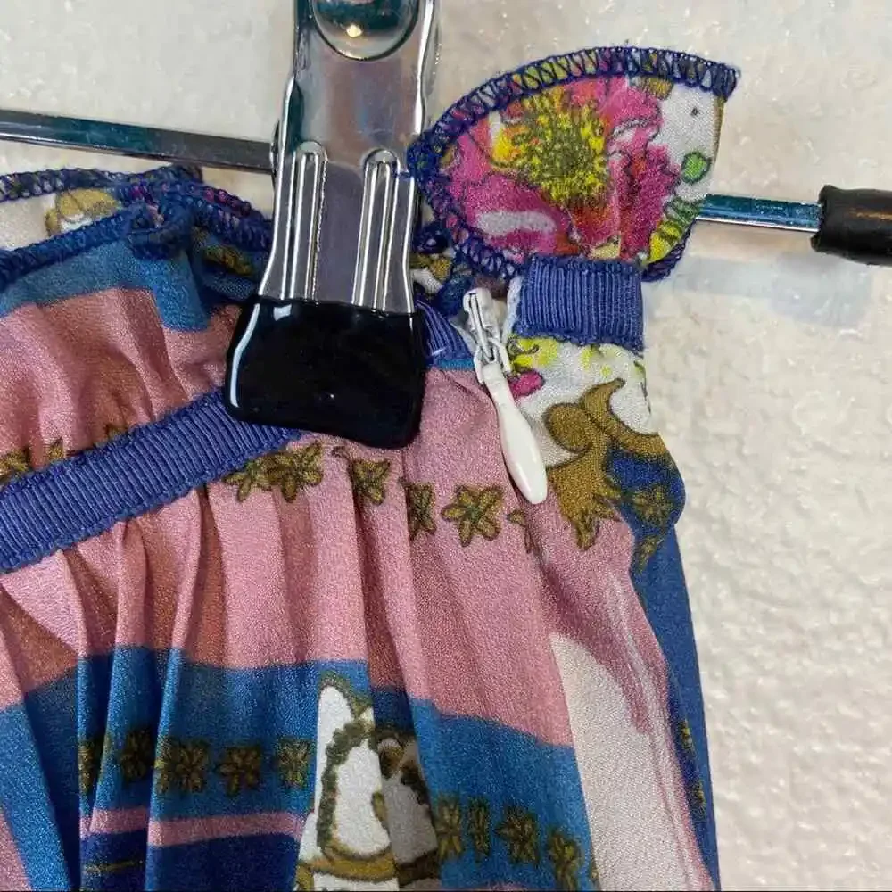 Preppy Pleated Skirt Scarf Print Lined Mini Skirt sz XS Pink Blue Retro Vibes